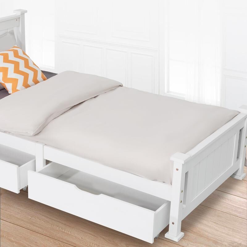2 x Wooden Bed Frame Storage Trundle Drawers-White Price