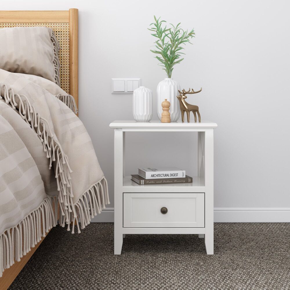 2-tier Bedside Table with Storage Drawer 2 PC - Rustic White Price