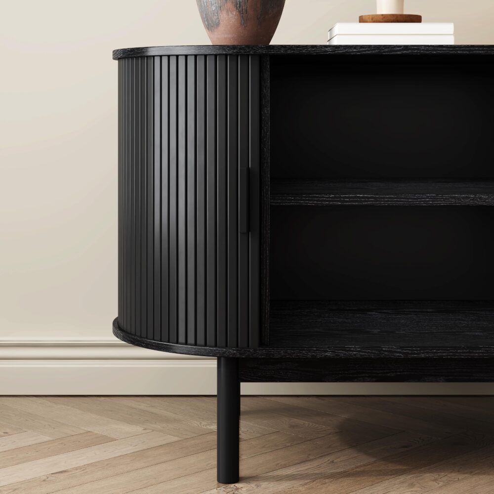 Mid-Century Black Ribbed Sideboard Cabinet Price