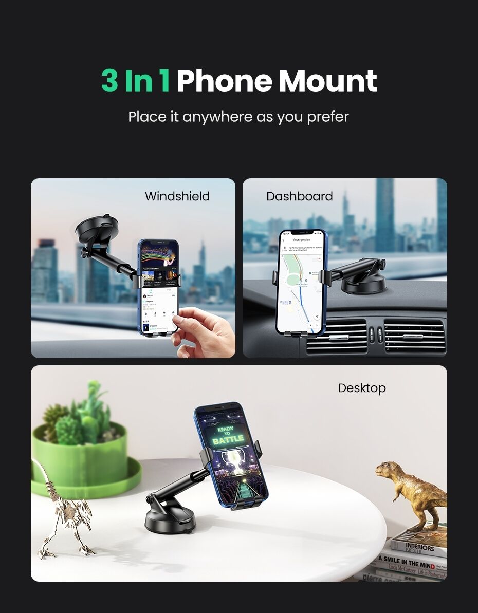 UGREEN 60990 Gravity Phone Holder with Suction Cup (Black) Price