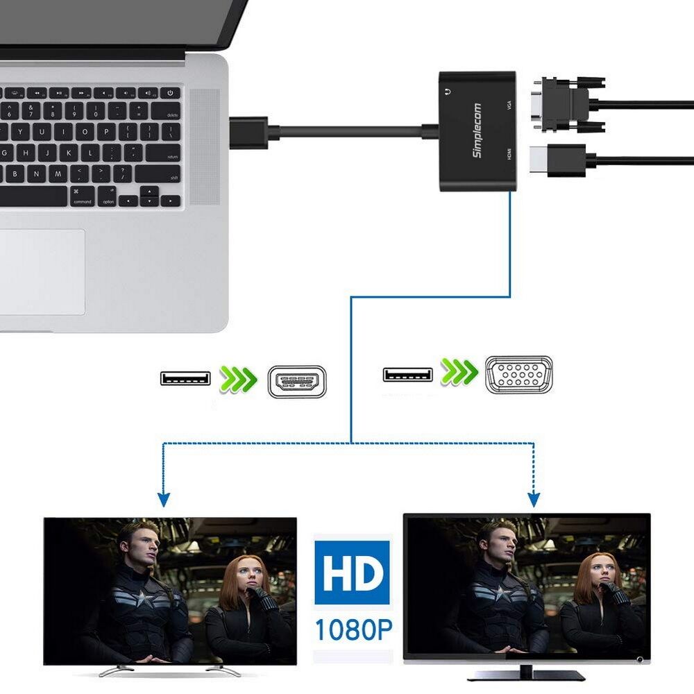 Simplecom DA316A USB to HDMI + VGA Video Card Adapter with 3.5mm Audio Price