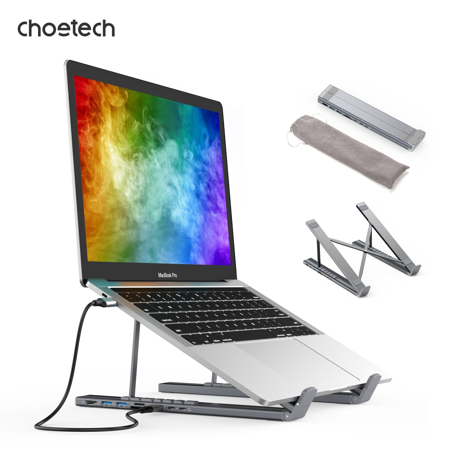 CHOETECH HUB-M48 7-in-1 Hub + Foldable Laptop stand USB-C to HDMI 4K/USB-A/TF&SD/USB-C with PD Charging Price