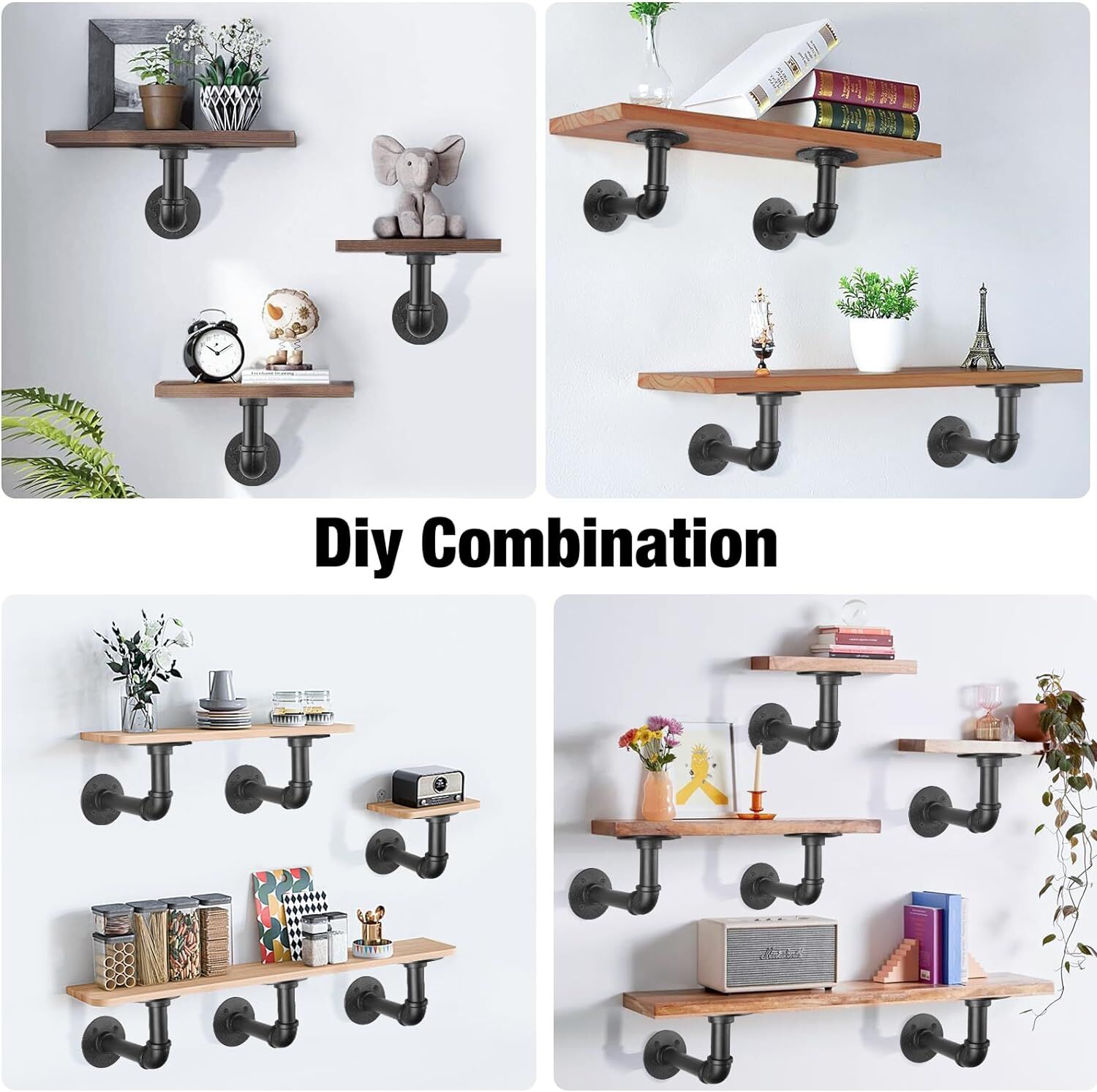 4PCS Pipe Floating Shelf Bracket Industrial Pipe Shelf Bracket Mounting Bracket Storage Racks Decor Price