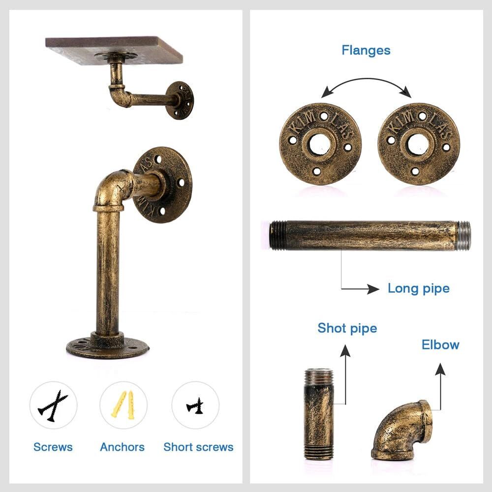 4PCS Pipe Floating Shelf Bracket Industrial Pipe Shelf Bracket Mounting Bracket Storage Racks Decor Bronze Price