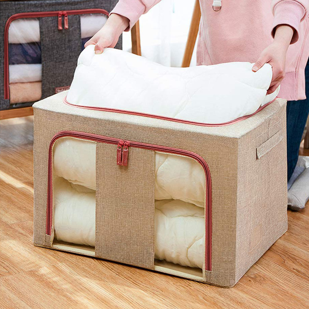 66L Cloth Storage Box Closet Organizer Storage Bags Clothes Storage Bags Wardrobe Organizer Idea CREAM Price