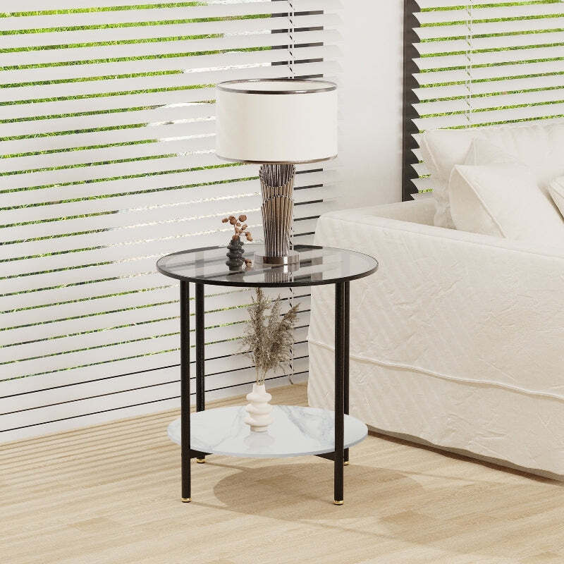 Cosmopolitan Two Tier Mix Side Table - Marble & Glass Price
