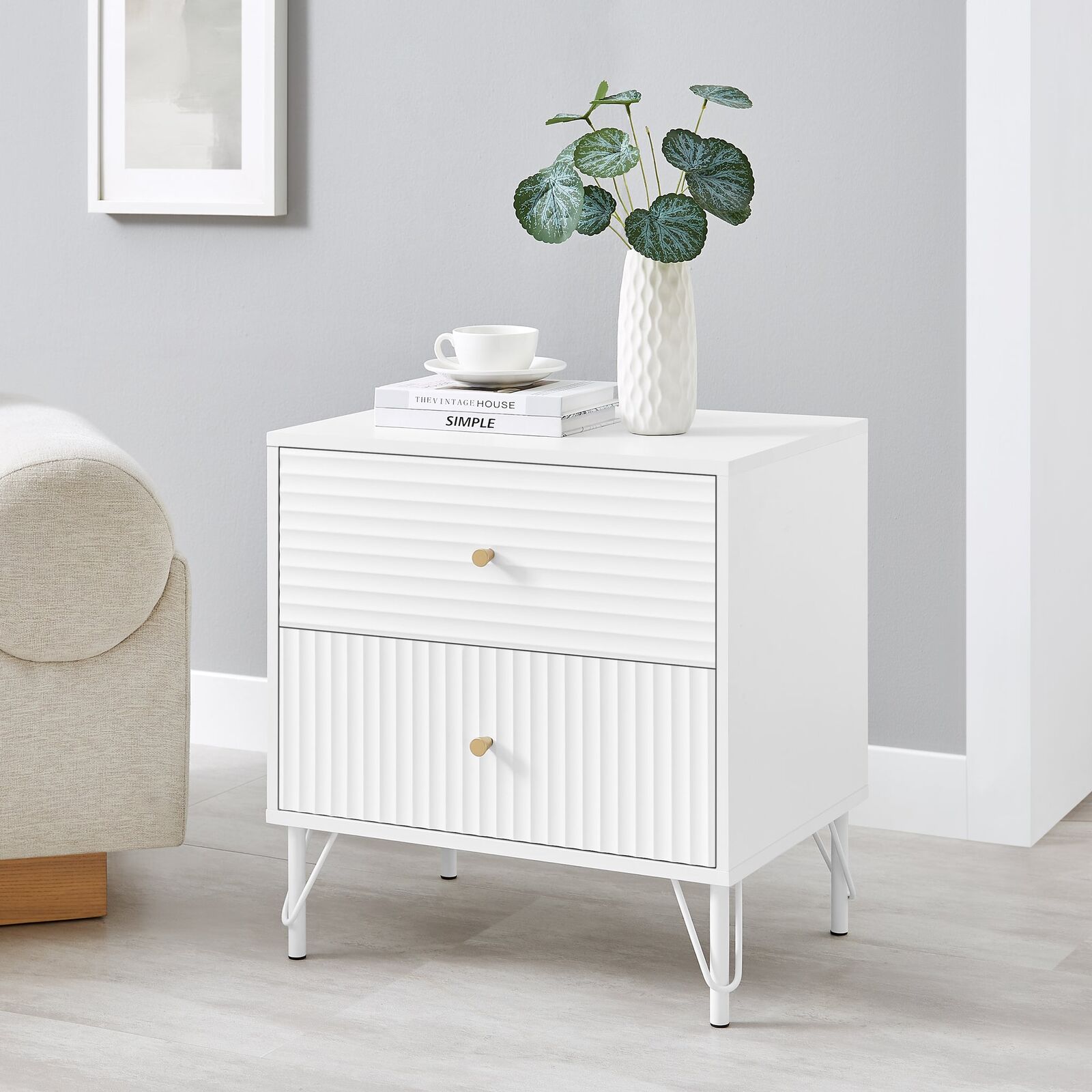 Lisa Wavy Fluted Bedside Table in White Price
