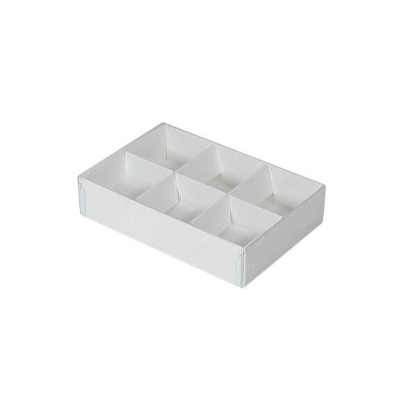 100 Pack of White Card Chocolate Sweet Soap Product Reatail Gift Box - 6 Bay Compartments - Clear Slide On Lid - 12x8x3cm Price
