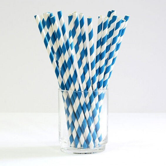 1000 Bulk Wholesale Pack Blue White Drinking Straws Biodegradable Eco Paper Birthday Party Event Bistro Bar Cafe Take Away Price