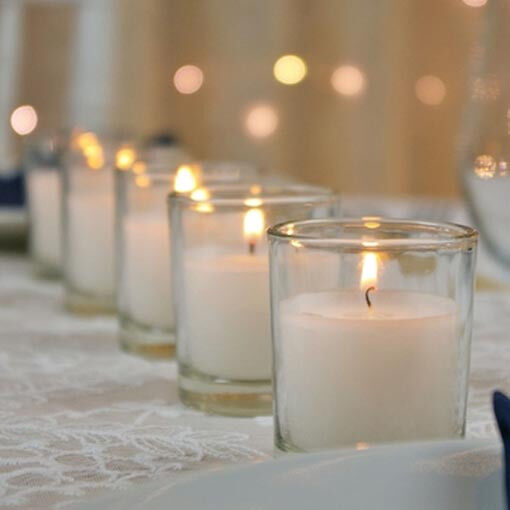 10 White Wax Clear Glass Holder Votive Candle - Wedding Event Centrepiece Table Decoration Price
