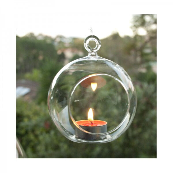 10 x Hanging Clear Glass Ball Tealight Candle Holder - 10cm Diameter / High - Wedding Globe Decoration Terrarium Succulent Plant Mini Garden Holder D Price