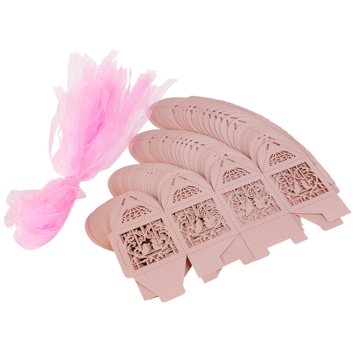 100 Piece Pack - Pink Dove Bird Heart Baby Birth naming Ceremony Bomboniere Favor Lolly Gift Card Box Price