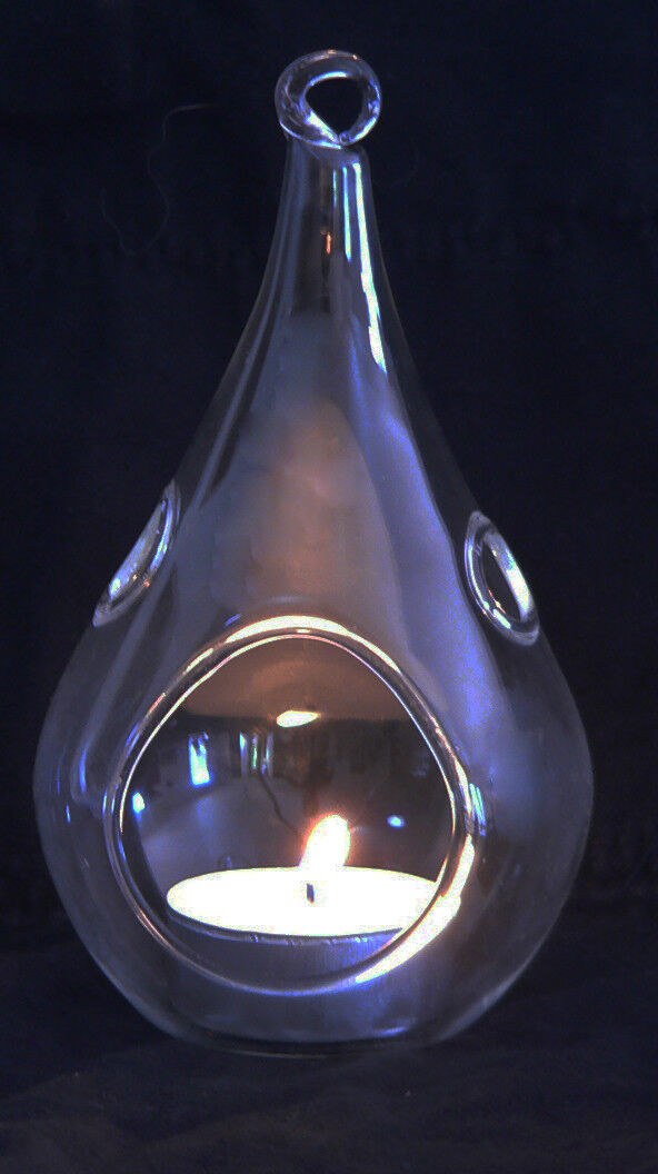 10 Pack of Hanging Clear Glass Tealight Candle Holder Tear Drop Pear Hour Glass Shape - 20cm High Terrarium Plant Mini Garden Holder Decoration Craft Price