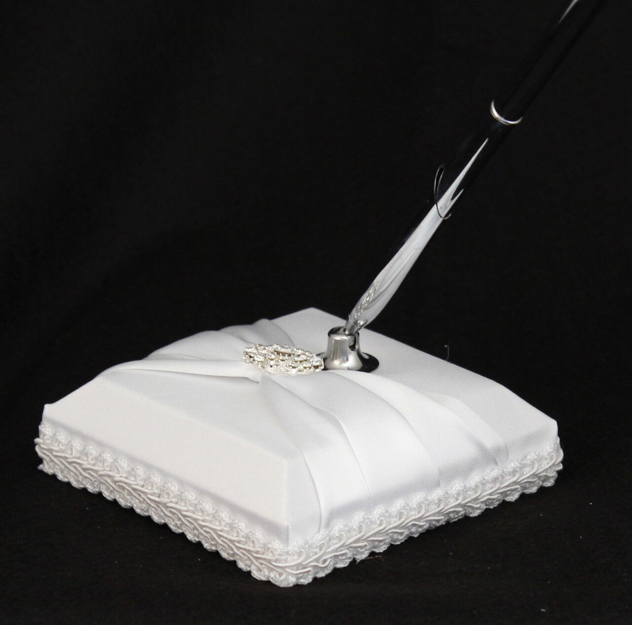 White Wedding Guest Book Register with Silver Pen Matching Stand Set 36 Lined Pages - White Sach Diamante Cover Price
