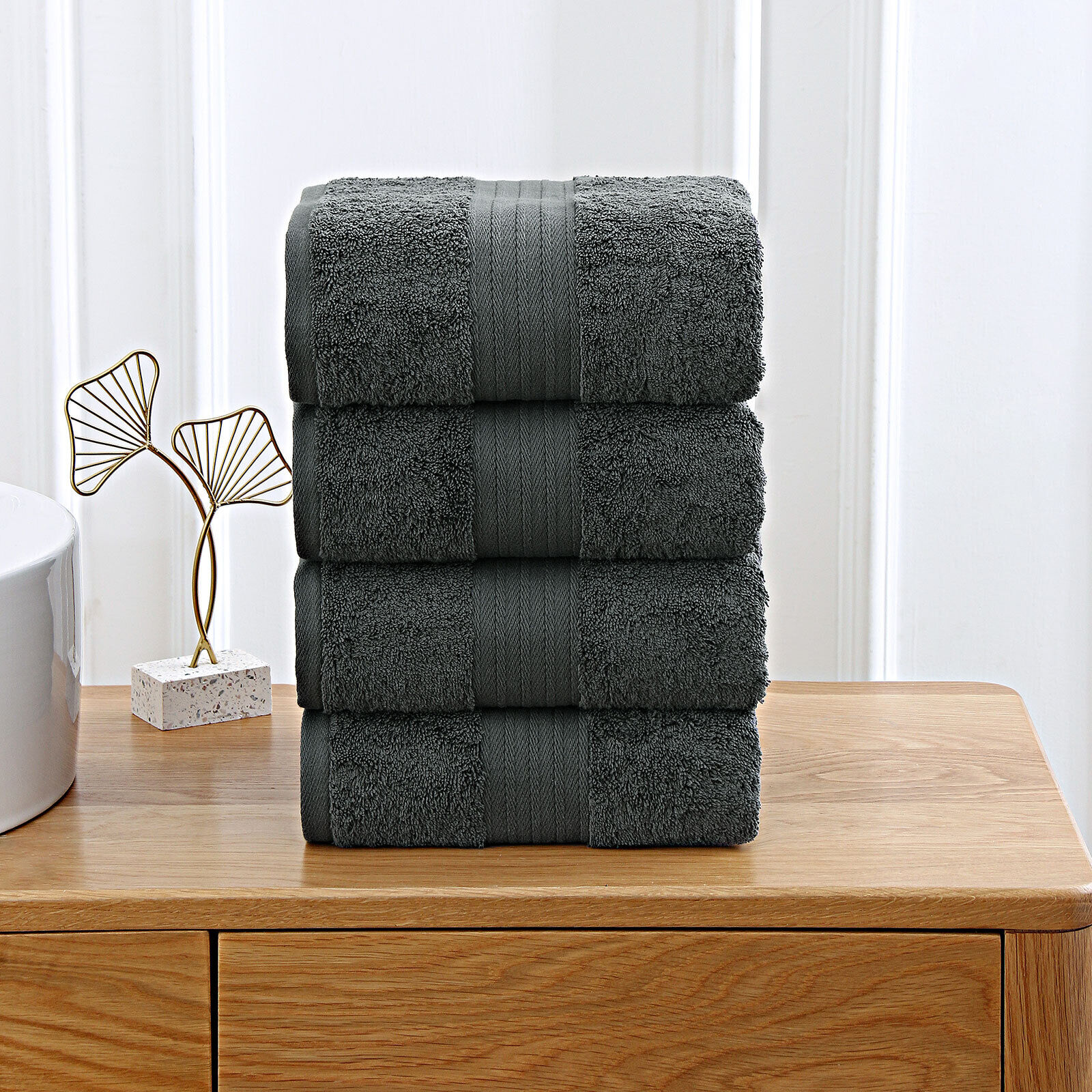 4 Piece Cotton Bath Towels Set - Charcoal Price