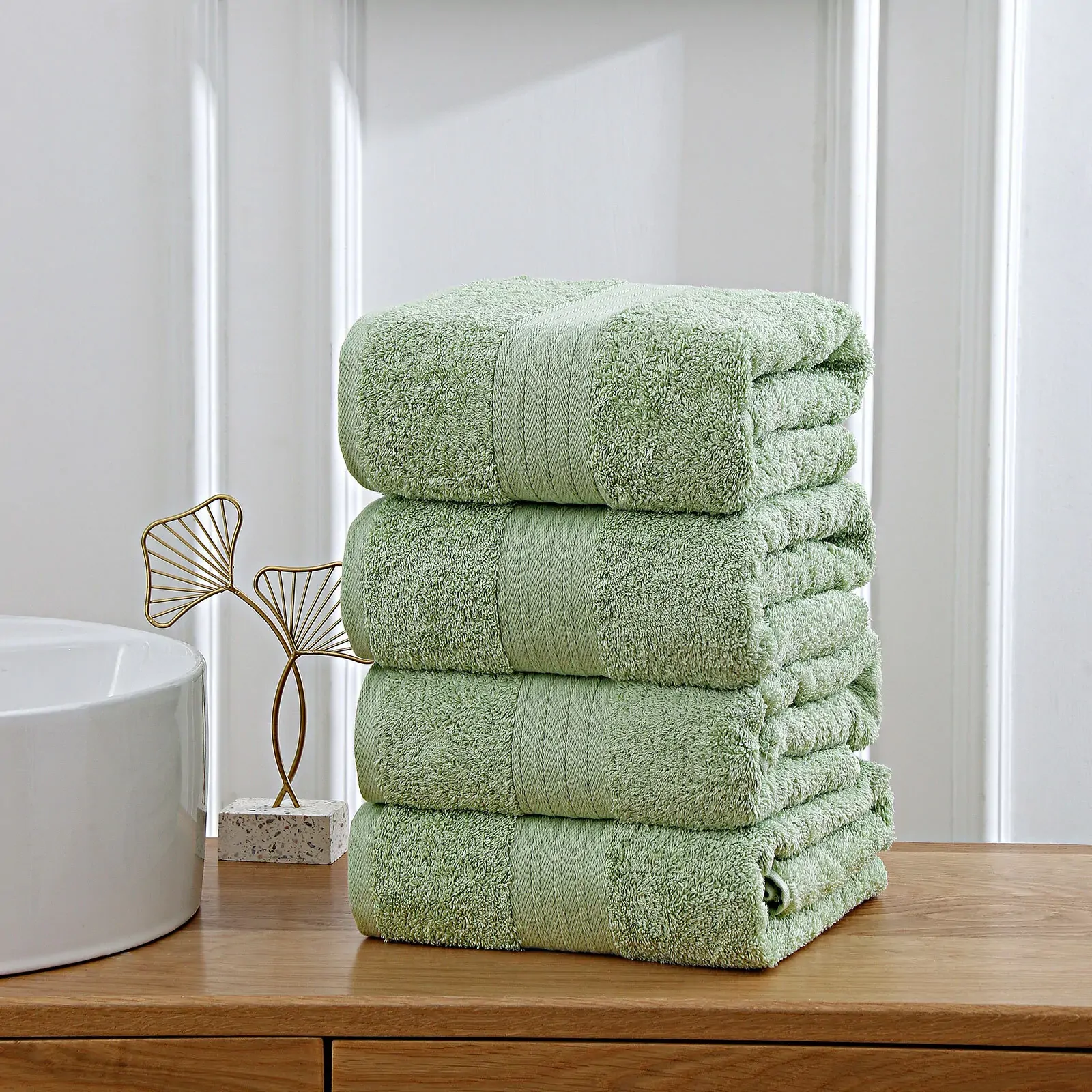4 Piece Cotton Bath Towels Set - Sage Green Price