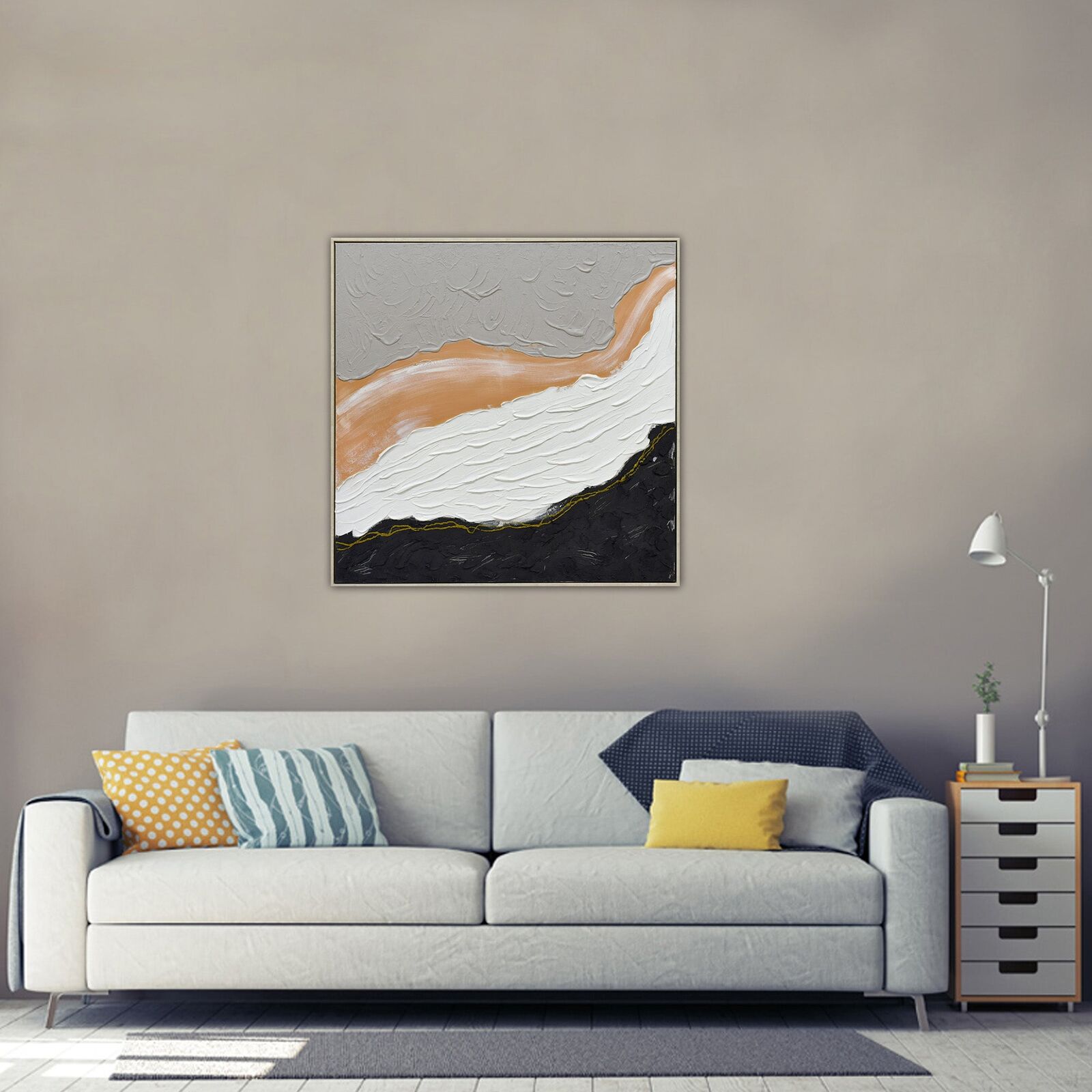 100X100cm Golden Divide Light Wood Framed Hand Painted Canvas Wall Art Price