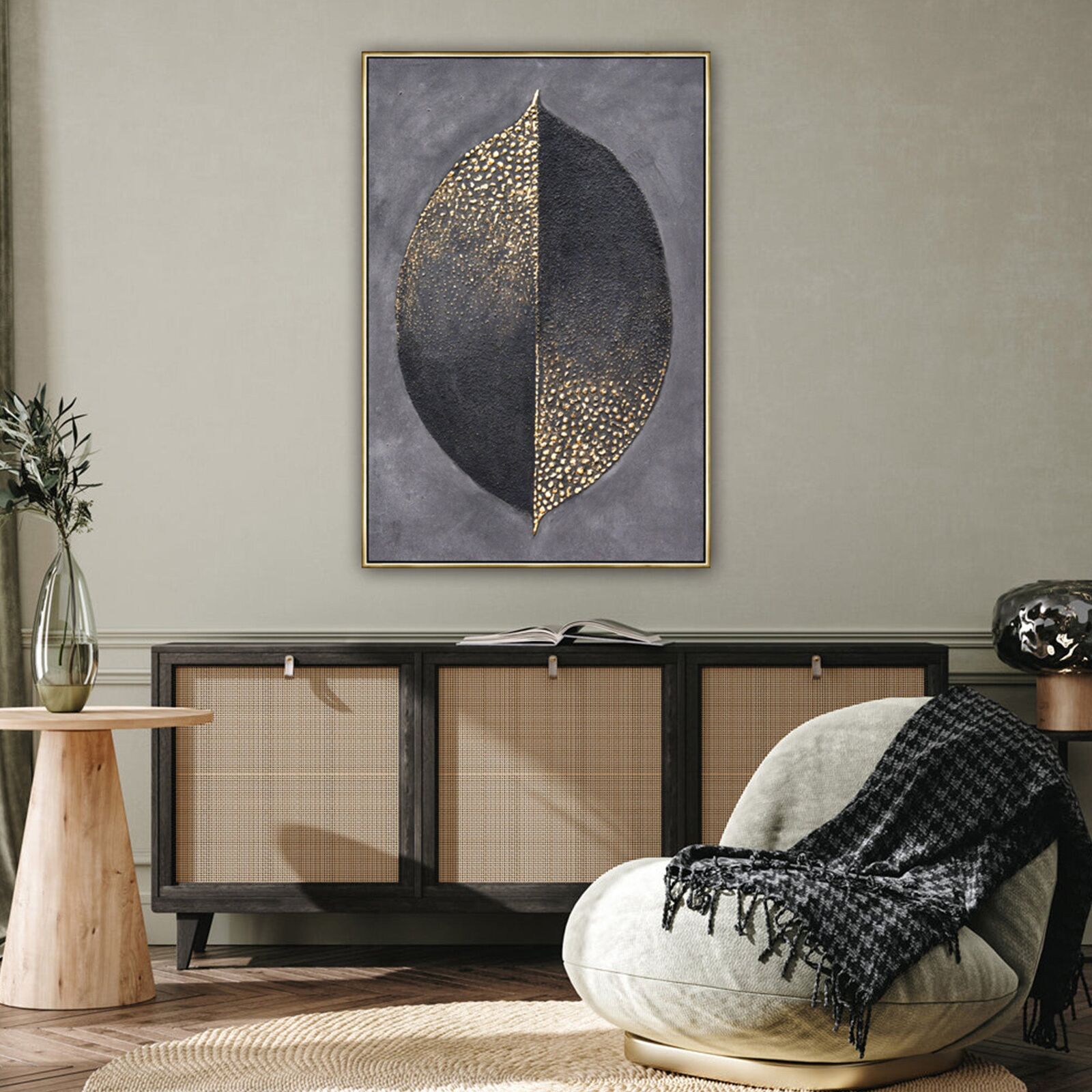 60X90cm Golden Dichotomy Gold Framed Hand Painted Canvas Wall Art Price