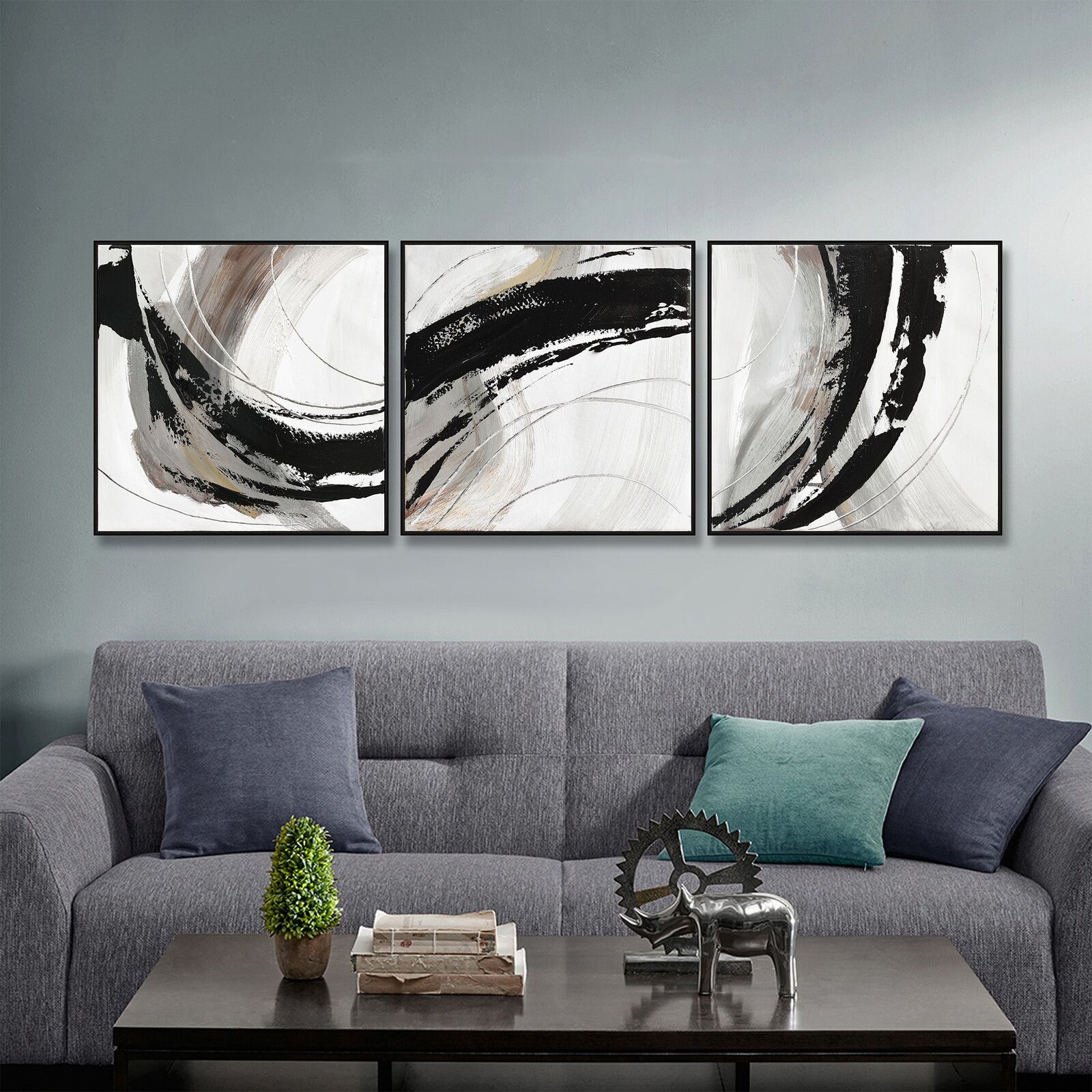 150X50cm Set of 3 Black Framed Hand Painted Canvas Wall Art Price