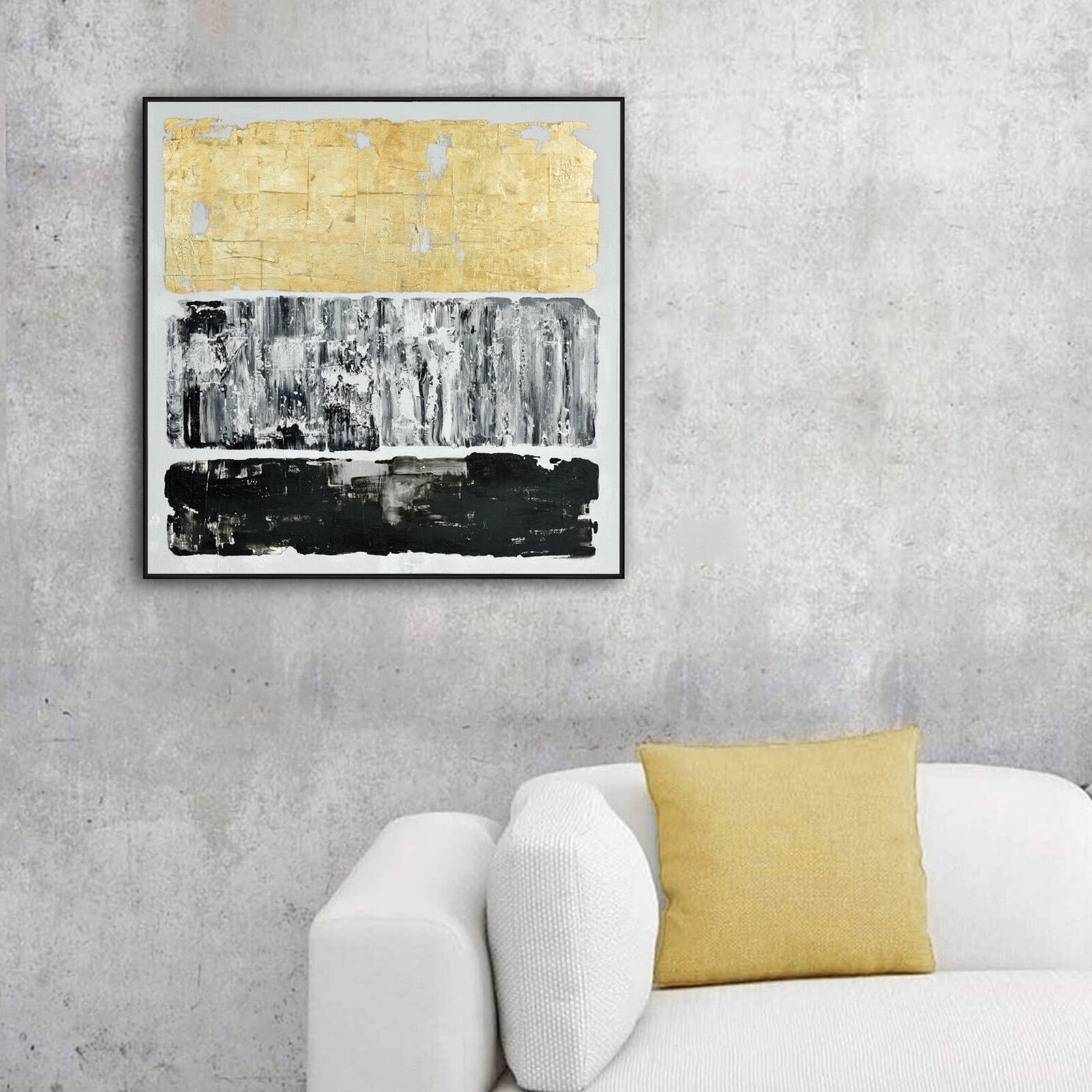 120X120cm Tonal Trilogy Black Framed Hand Painted Canvas Wall Art Price