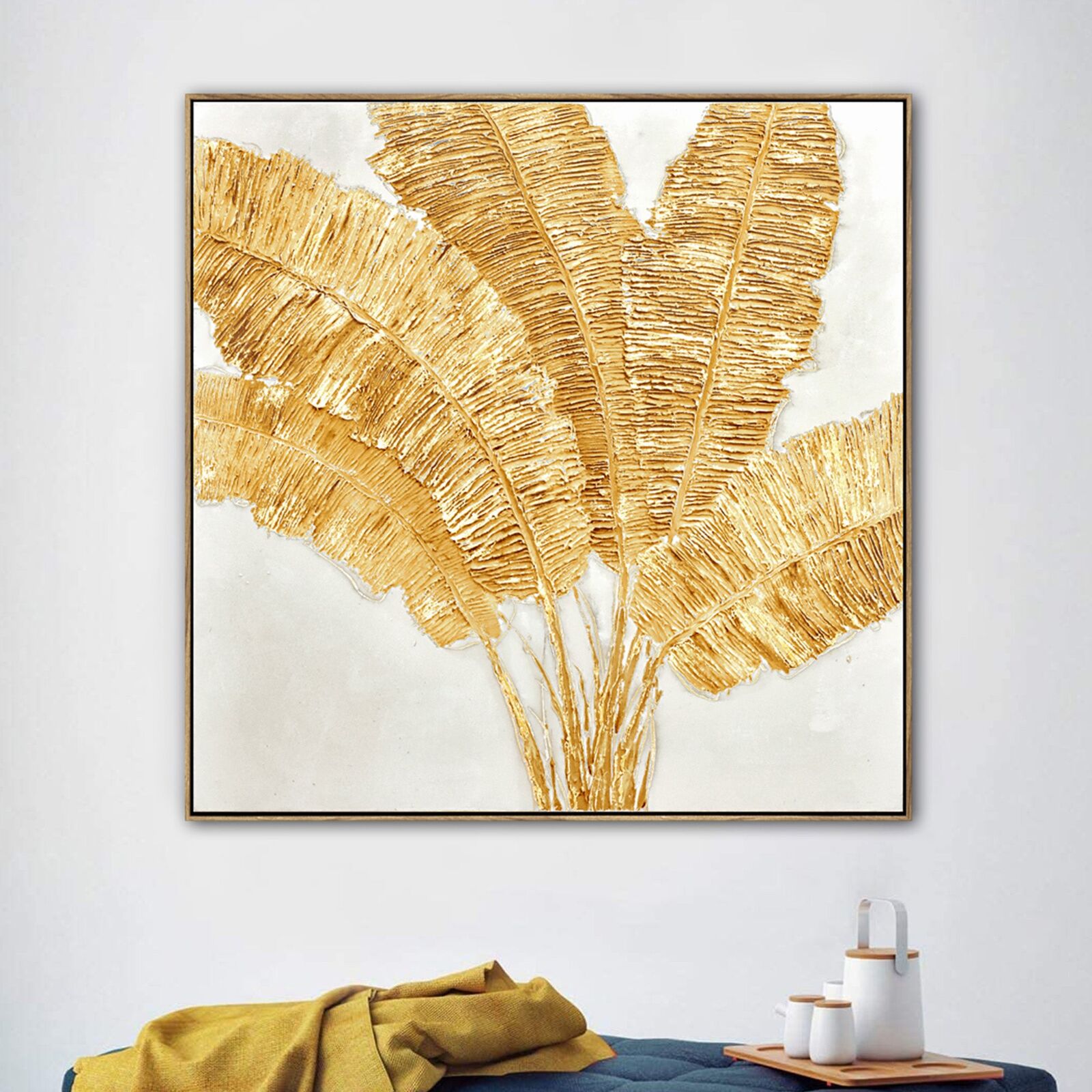 100X100cm Lustrous Leaves Dark Wood Framed Hand Painted Canvas Wall Art Price