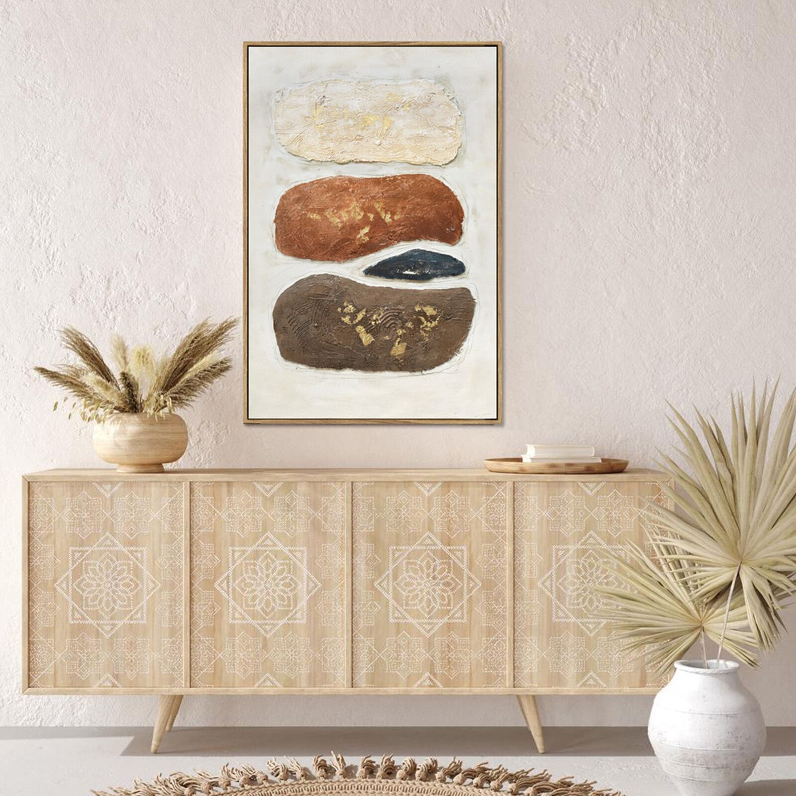 60X90cm Pebble Mosaic Dark Wood Framed Hand Painted Canvas Wall Art Price