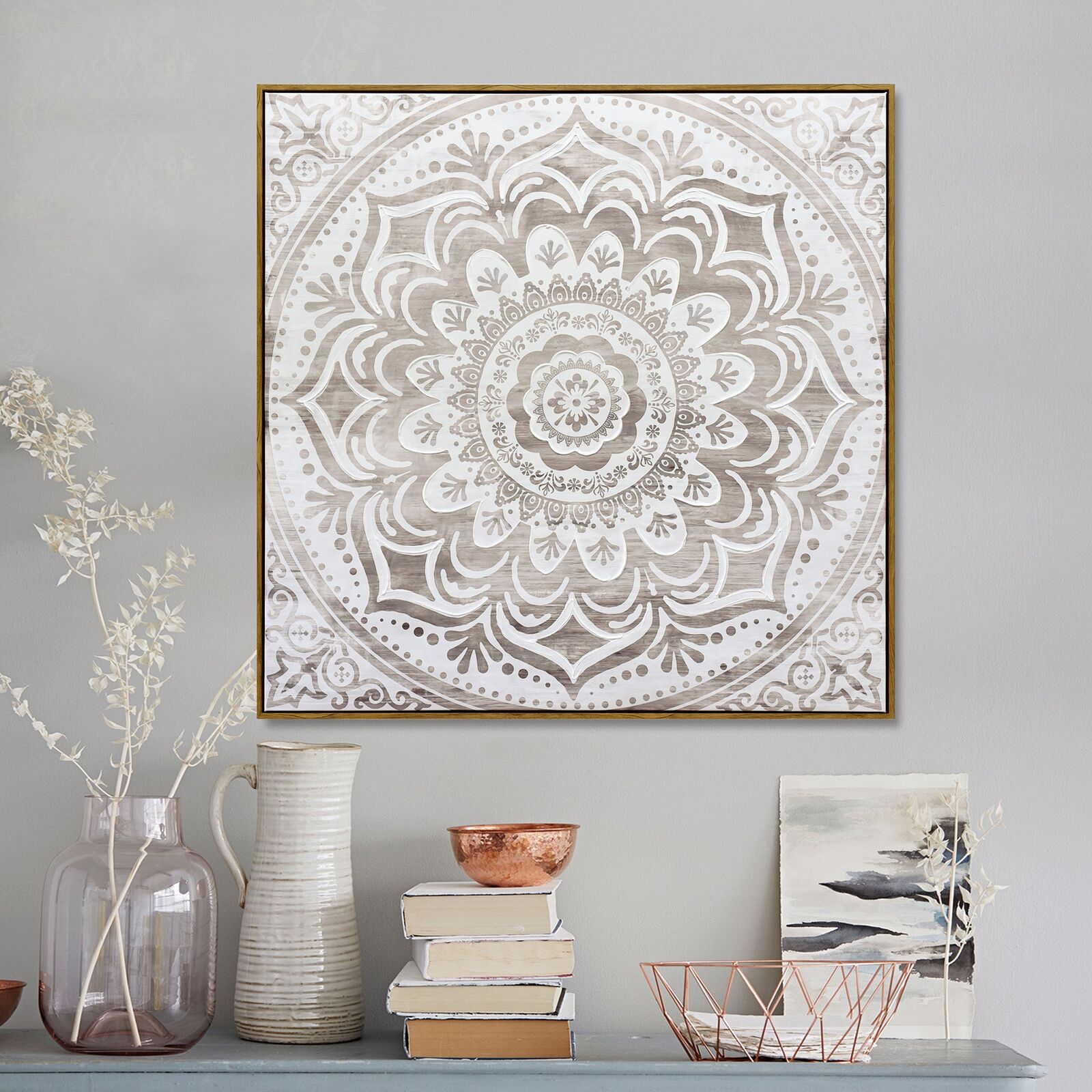 100X100cm Earthy Emanation Dark Wood Framed Canvas Wall Art Price