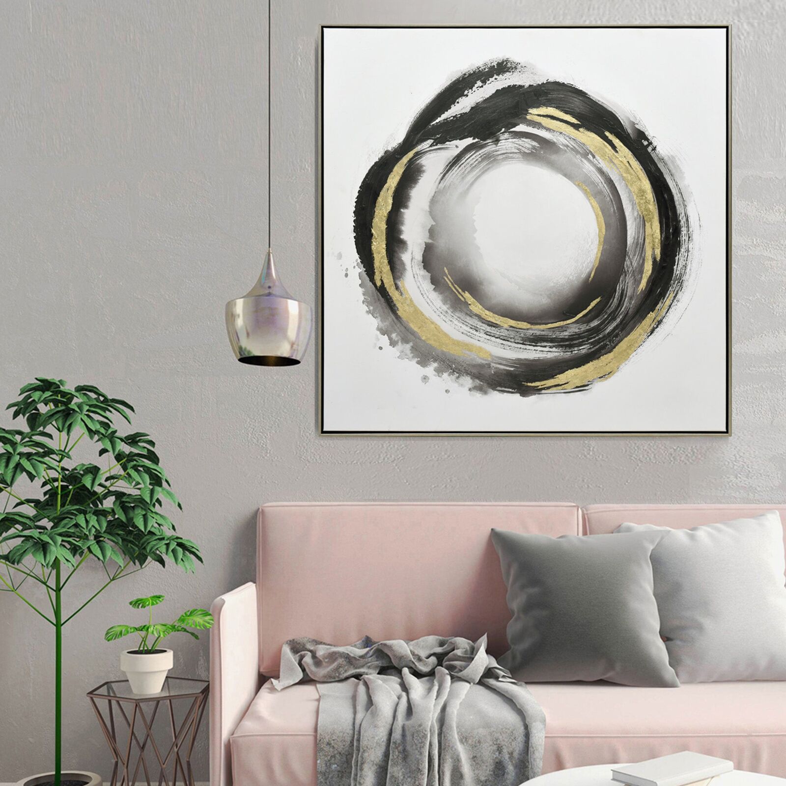 100X100cm Orbiting Elegance Champagne Framed Canvas Wall Art Price