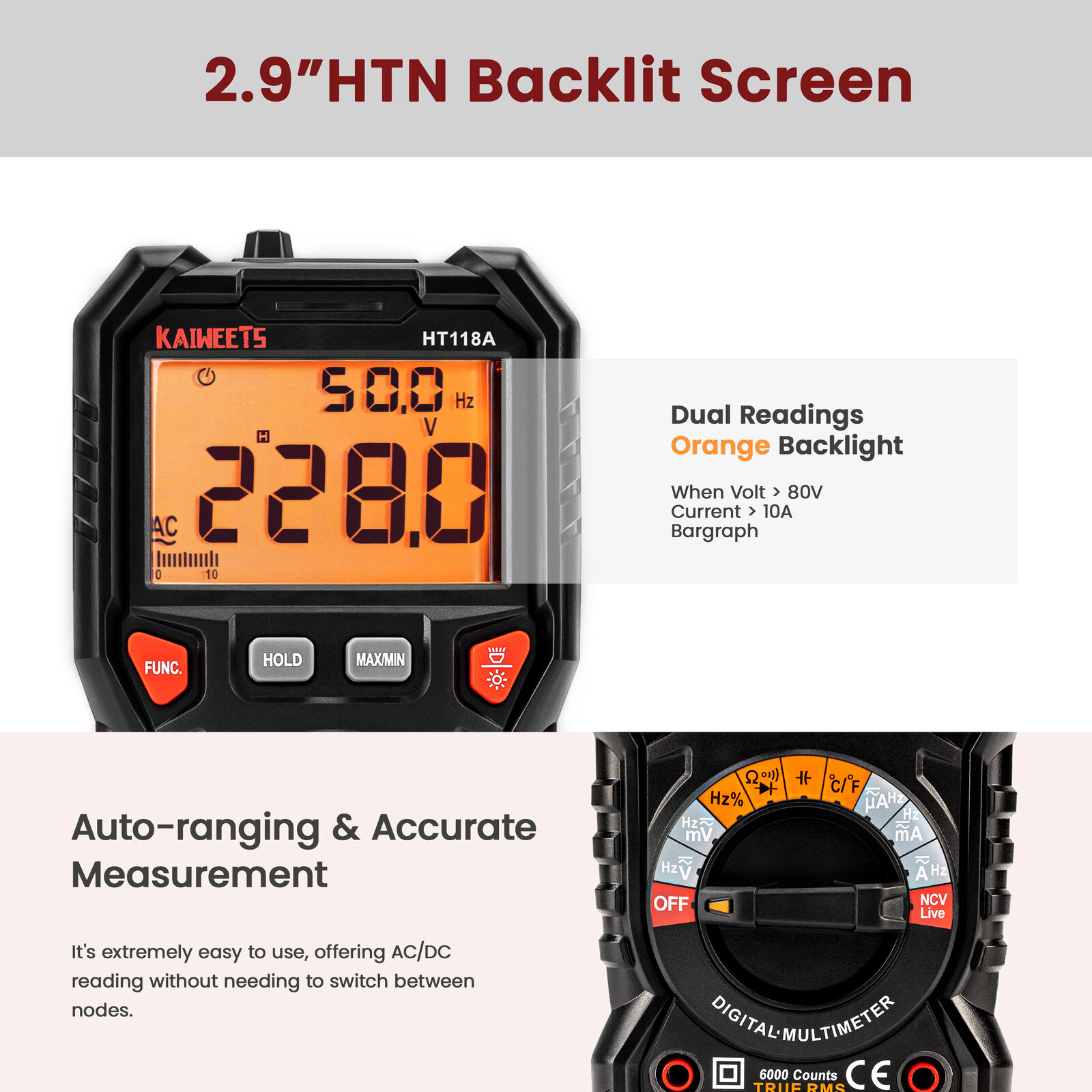 KAIWEETS Digital Multimeter TRMS 6000 Counts Voltmeter Auto-Ranging Fast Accurately Measures Voltage Current Amp Resistance Diodes Continuity Duty-Cyc Price