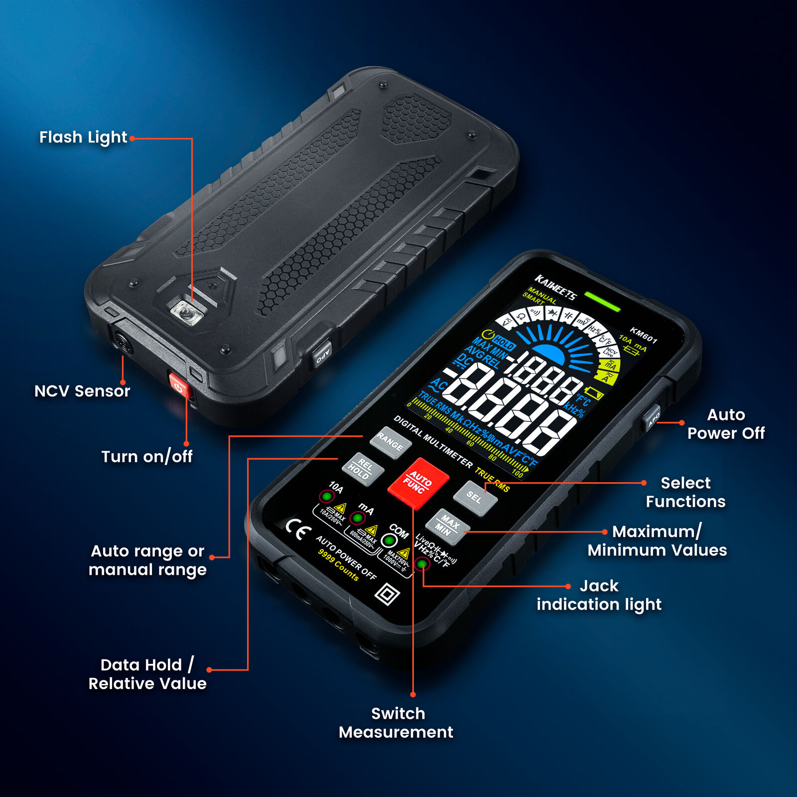 KAIWEETS Digital Multimeter Voltmeter Smart Electrical Tester Measures Voltage Current Resistance Continuity Duty-Cycle Capacitance Temperature Freque Price