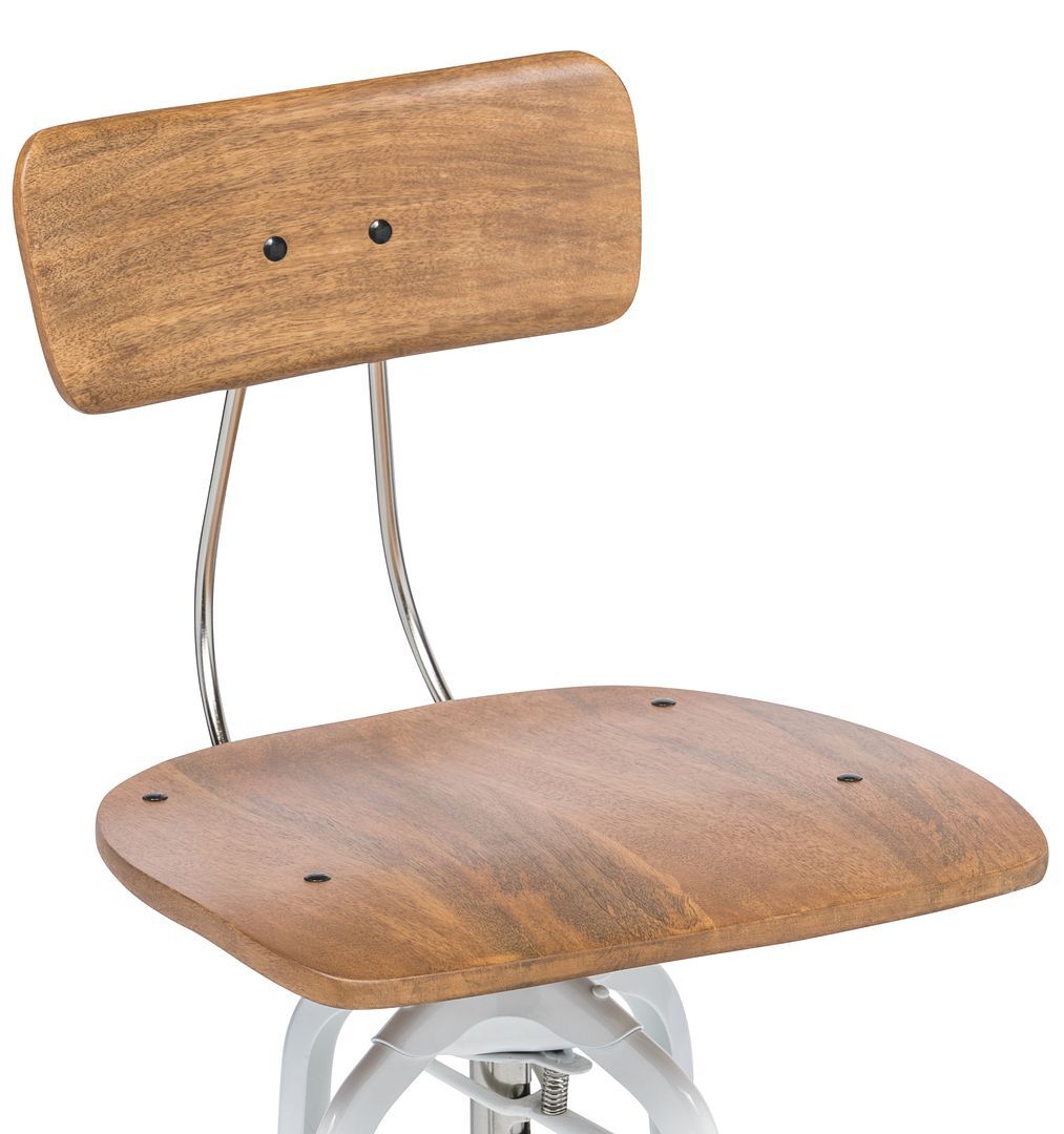 Hamptons Style White Bar Stool Chair Height Adjustable and Swivel with Natural Wood Top Price