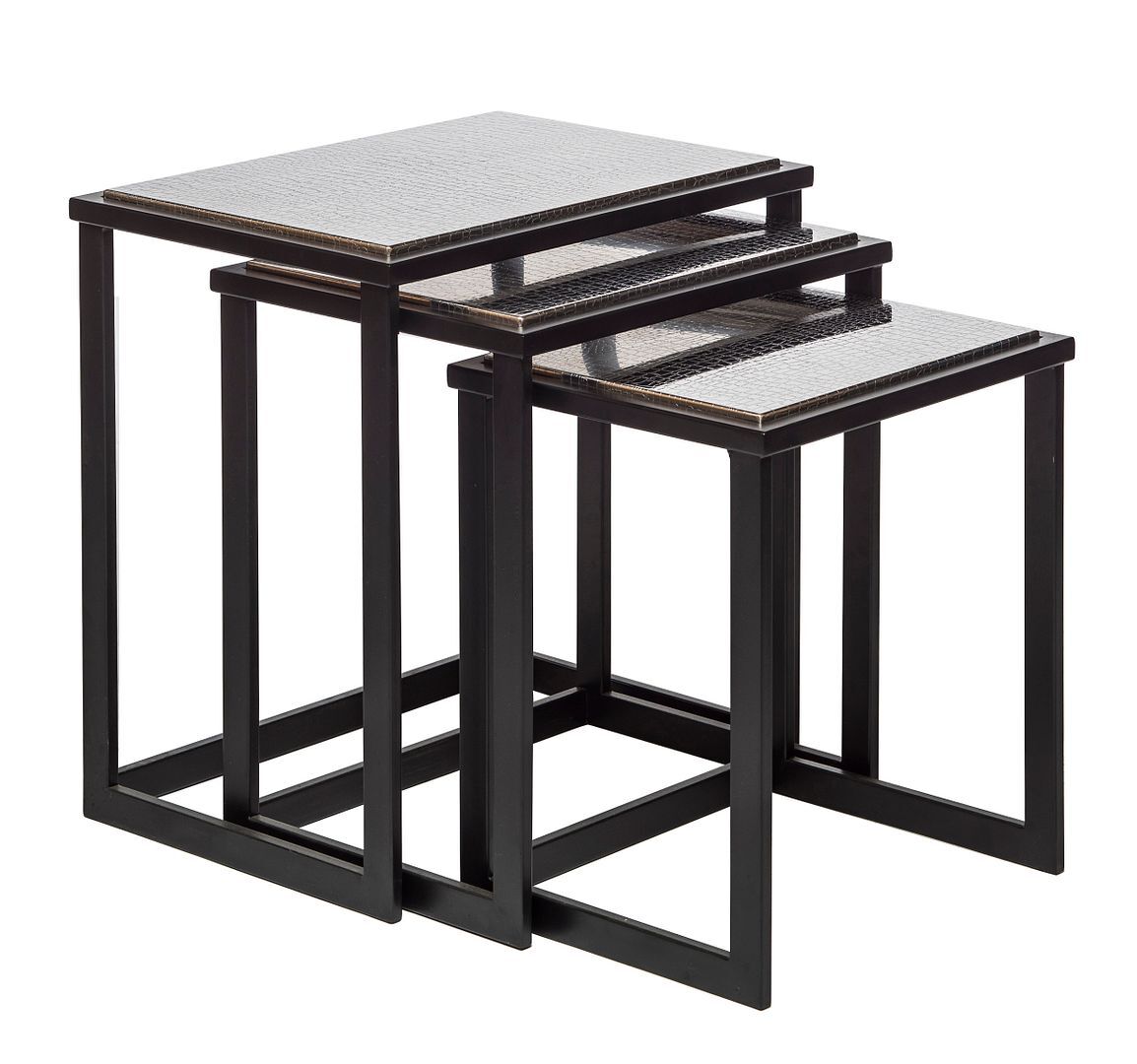 Black Iron Nested Tables with Stainless Steel Top in Set of 3 Price