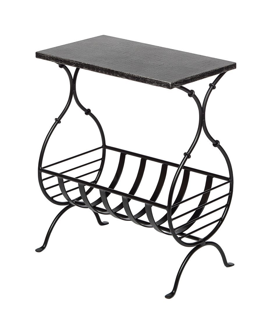 Wauconda Black Iron Side Table with Magazine Storage and Silver Finish Top Price