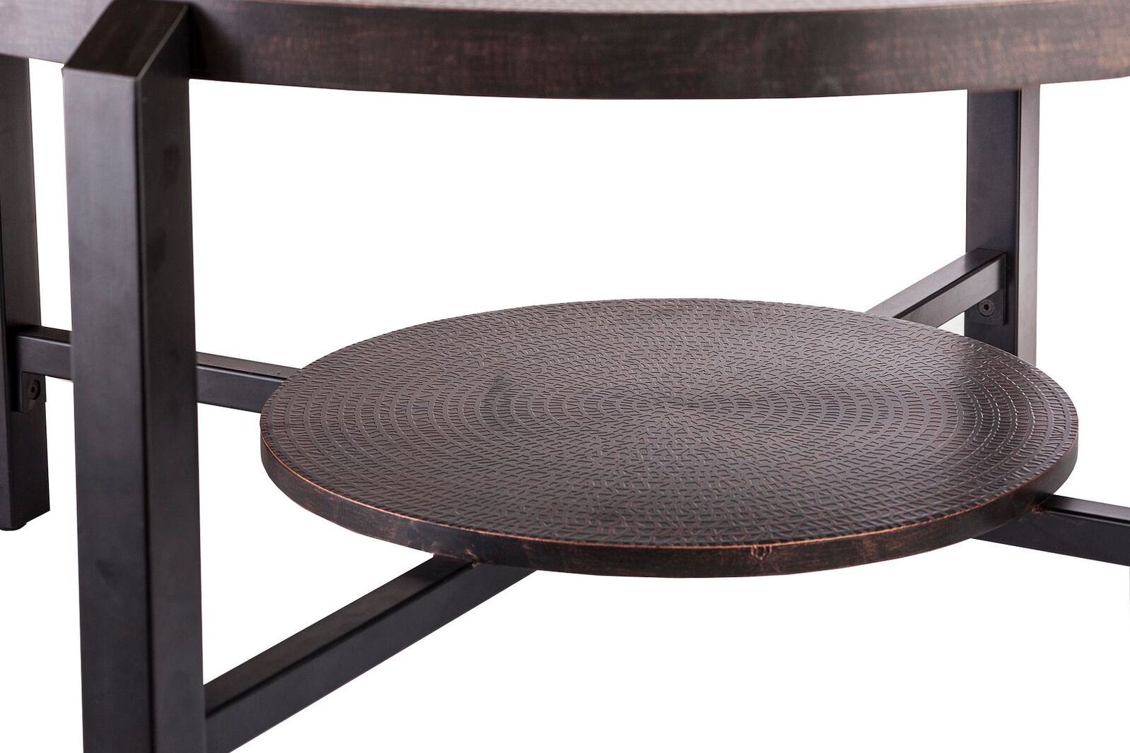Black Round Coffee Table with Storage Shelf in Copper Finish Top Price