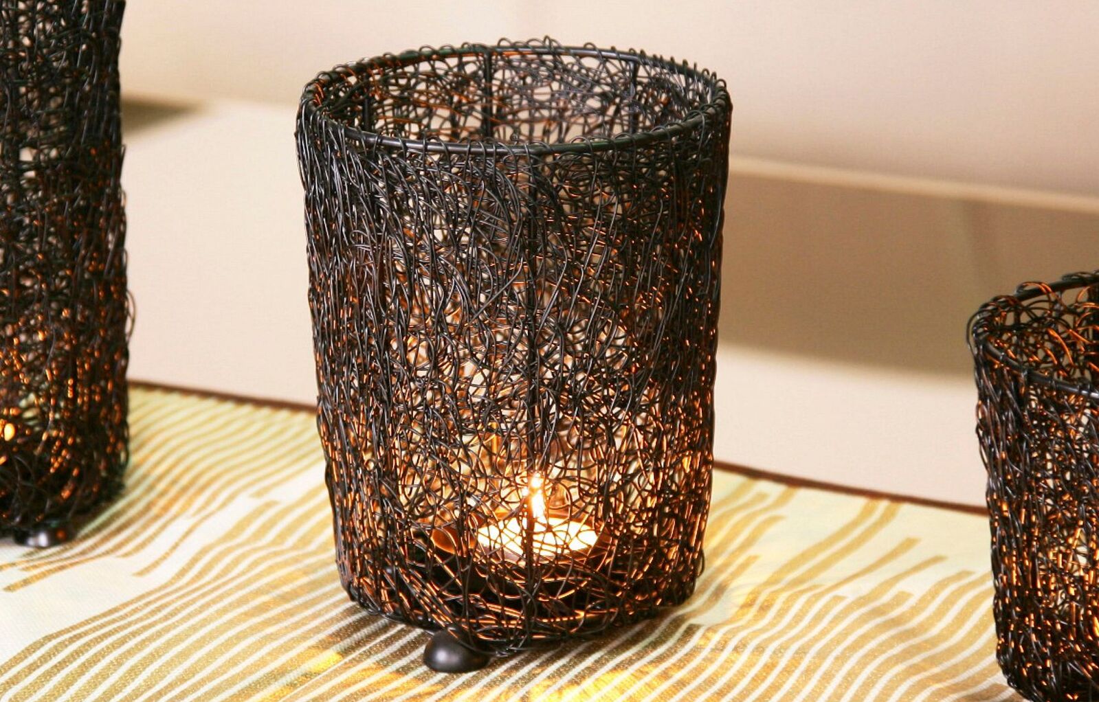 Wired Mesh Tealight Black Candle Holders - Set of 3 Price
