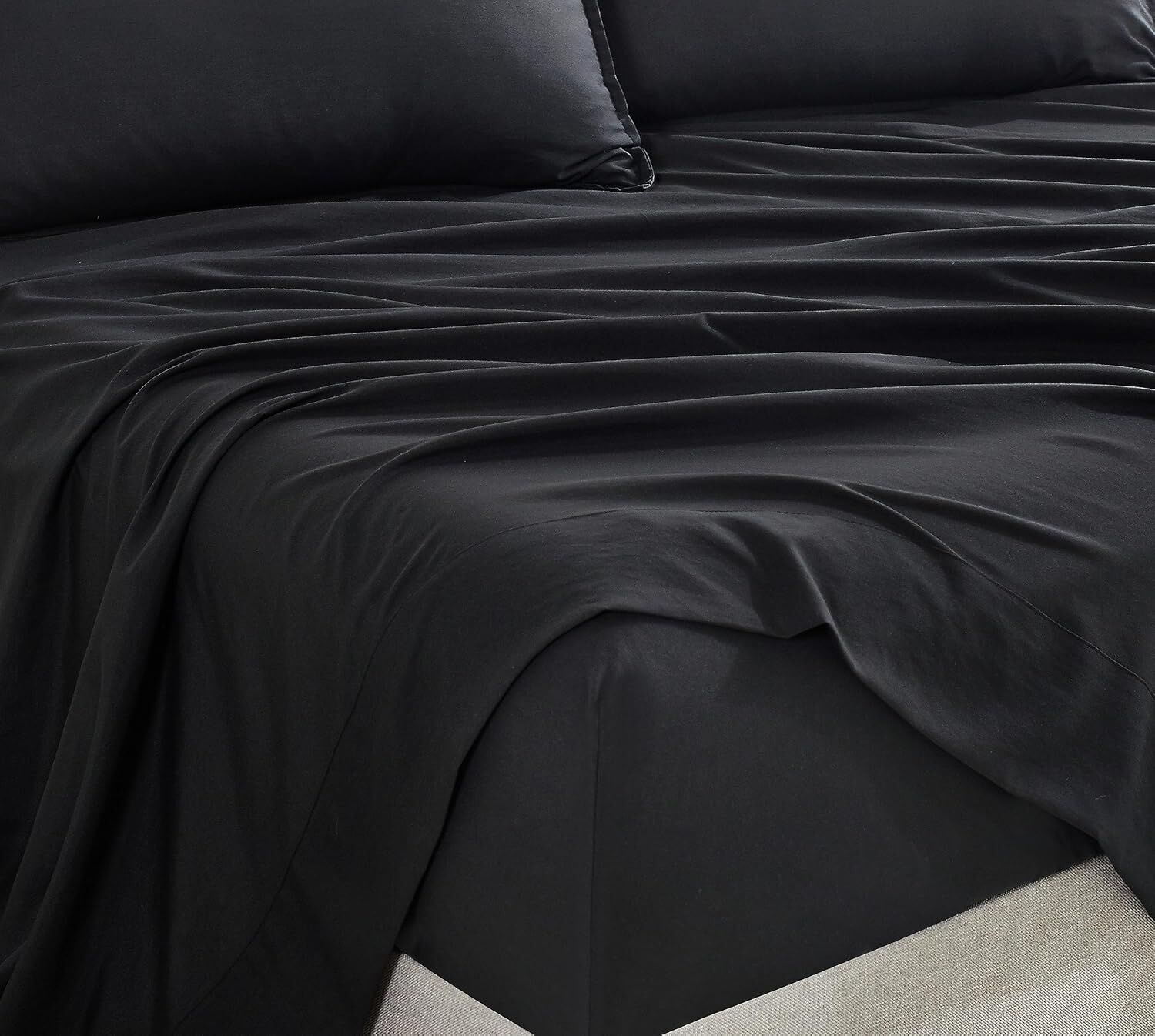 CleverPolly Vintage Washed Microfibre Sheet Set with 1 Pillowcase - Black - Single Price