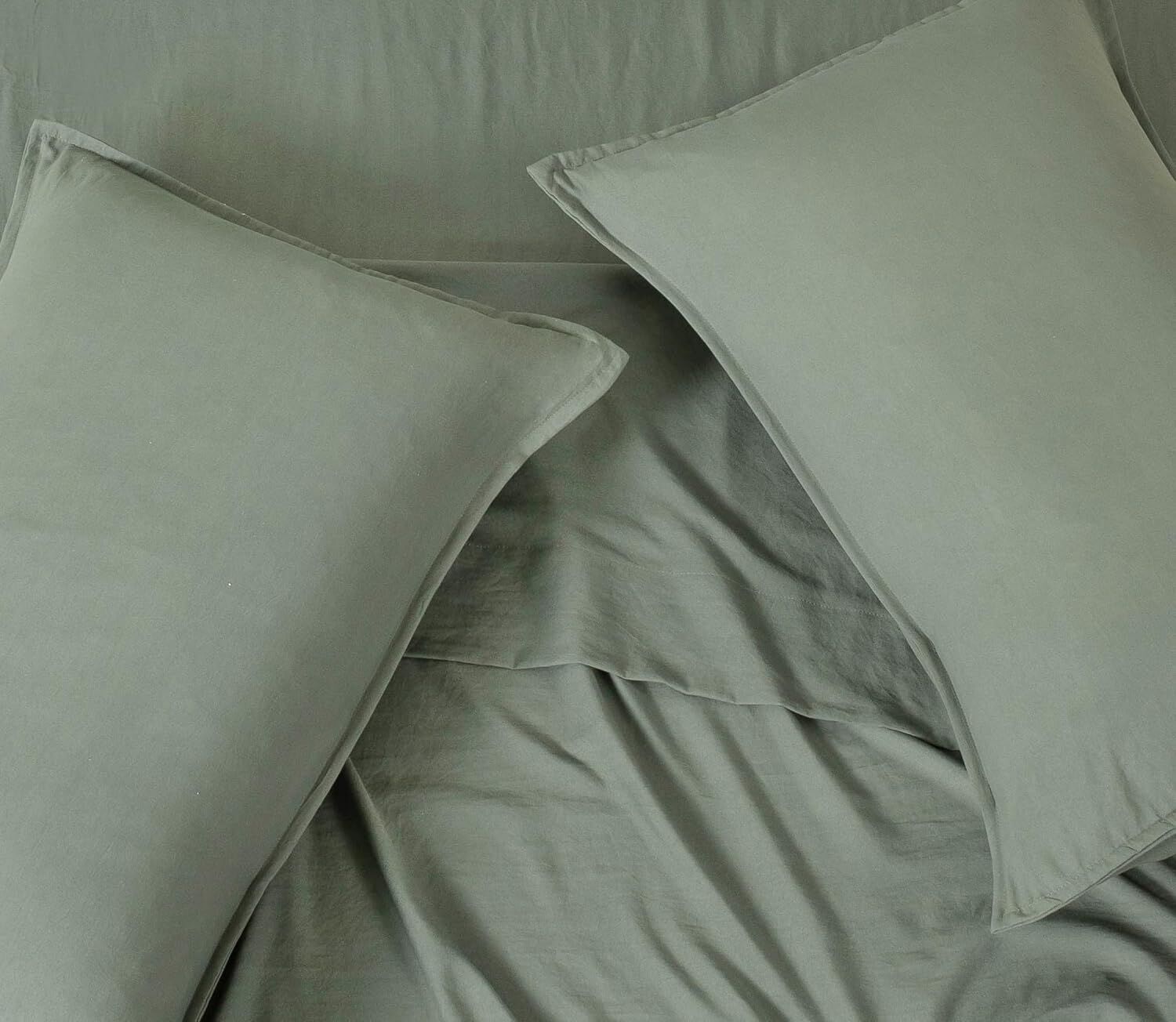 CleverPolly Vintage Washed Microfibre Sheet Set with 1 Pillowcase - Khaki Green - Single Price