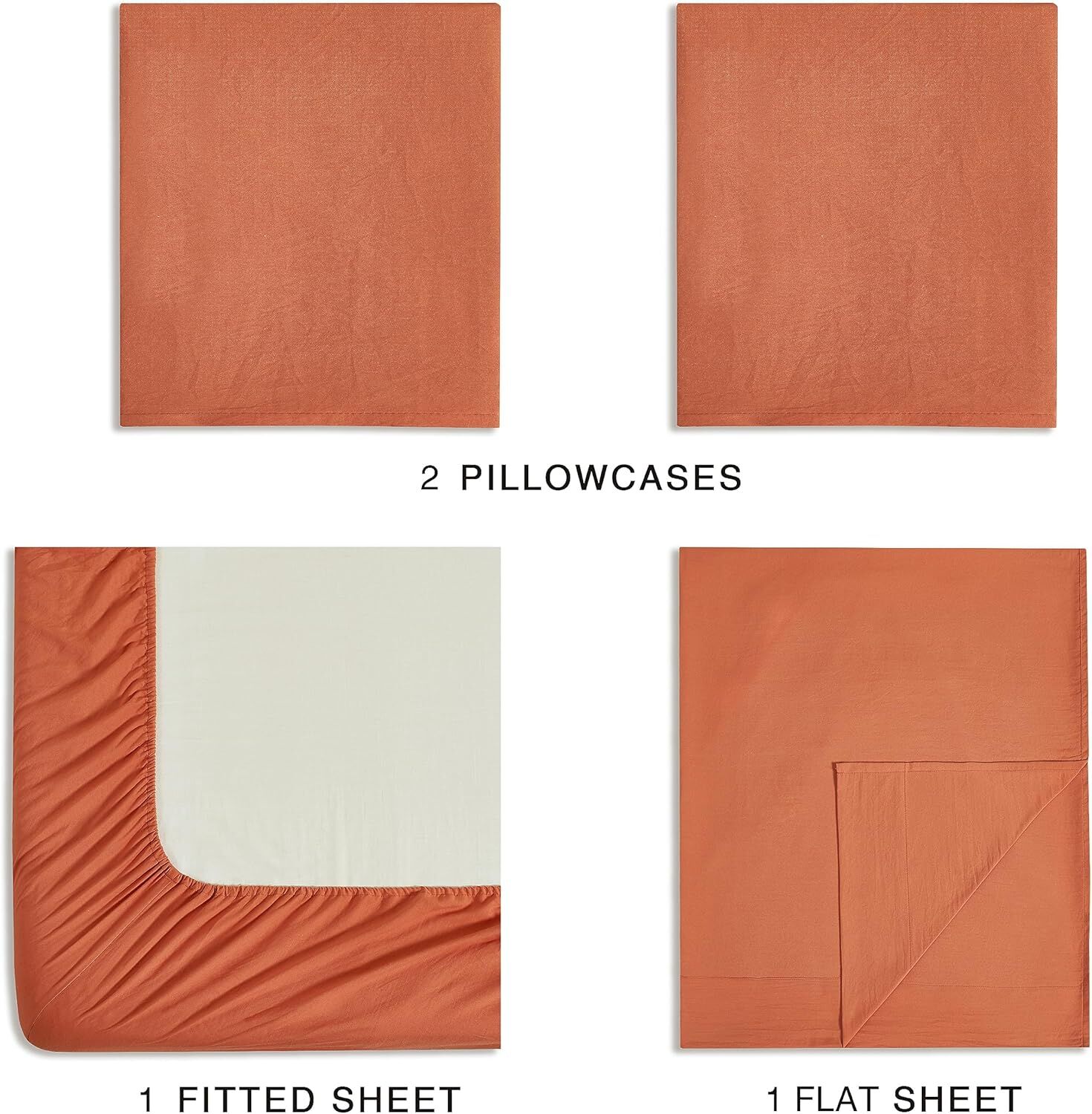 CleverPolly Vintage Washed Microfibre Sheet Set with 1 Pillowcase - Terracotta - Single Price