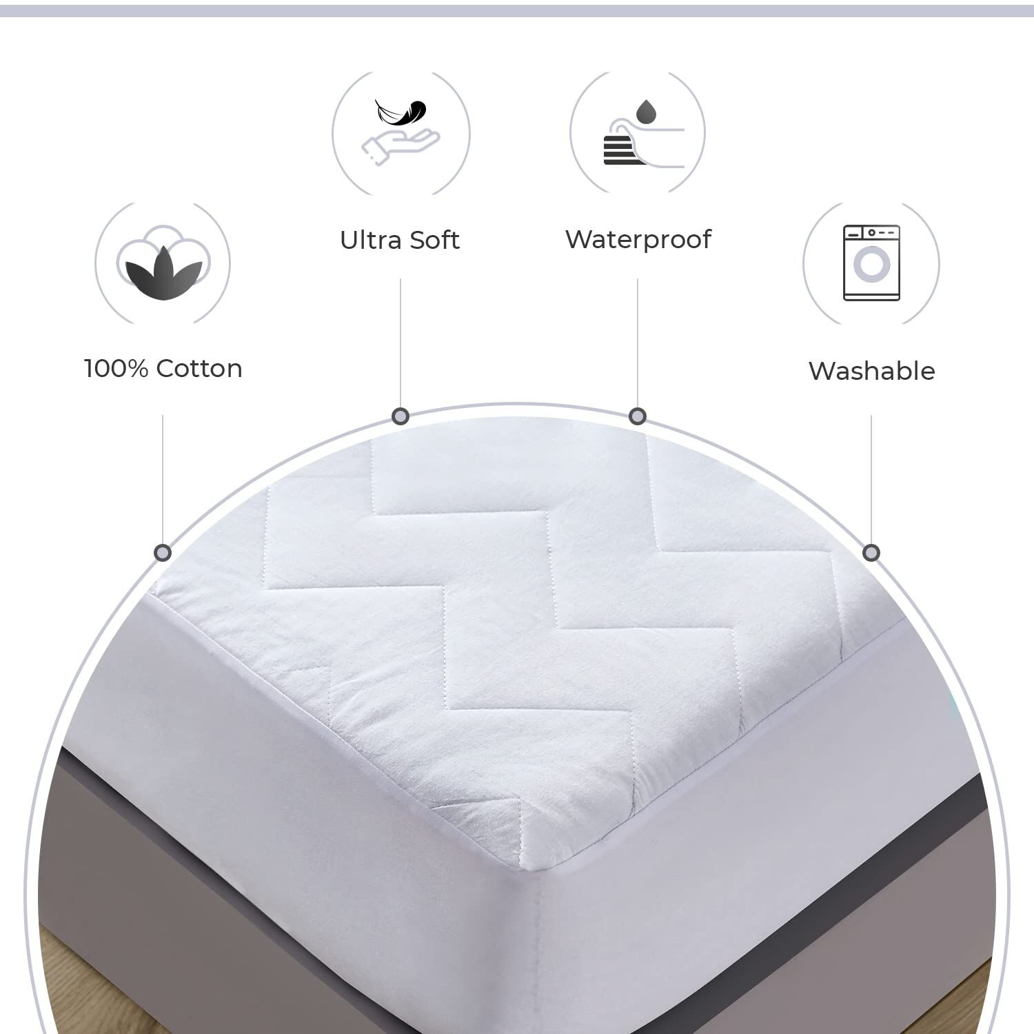 100% Ultra-Soft Cotton Quilted Anti-Microbial Mattress Cover Protector - White - Queen Size Price