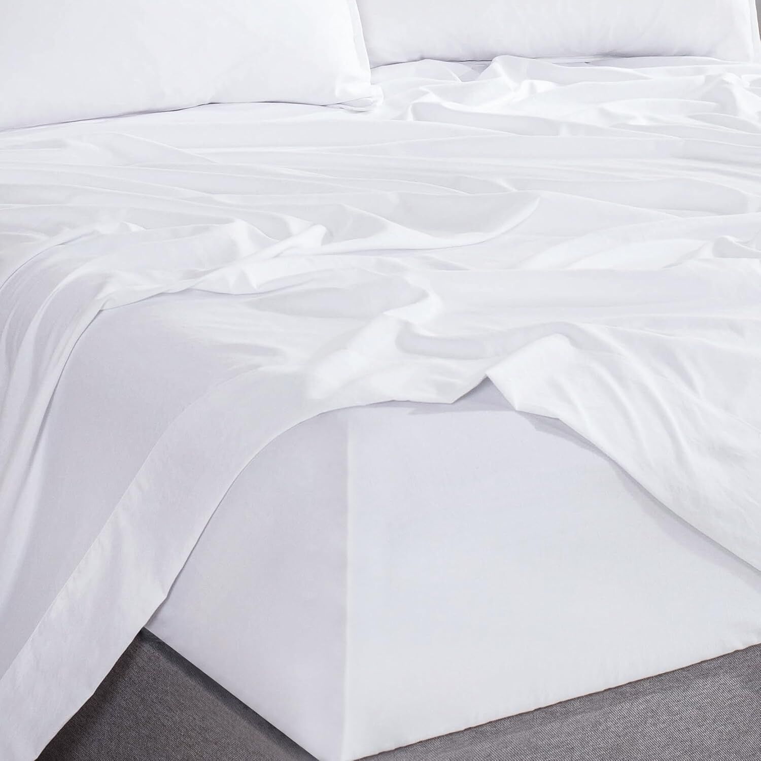 CleverPolly Vintage Washed Microfibre Sheet Set with 2 Pillowcases - White - King Price