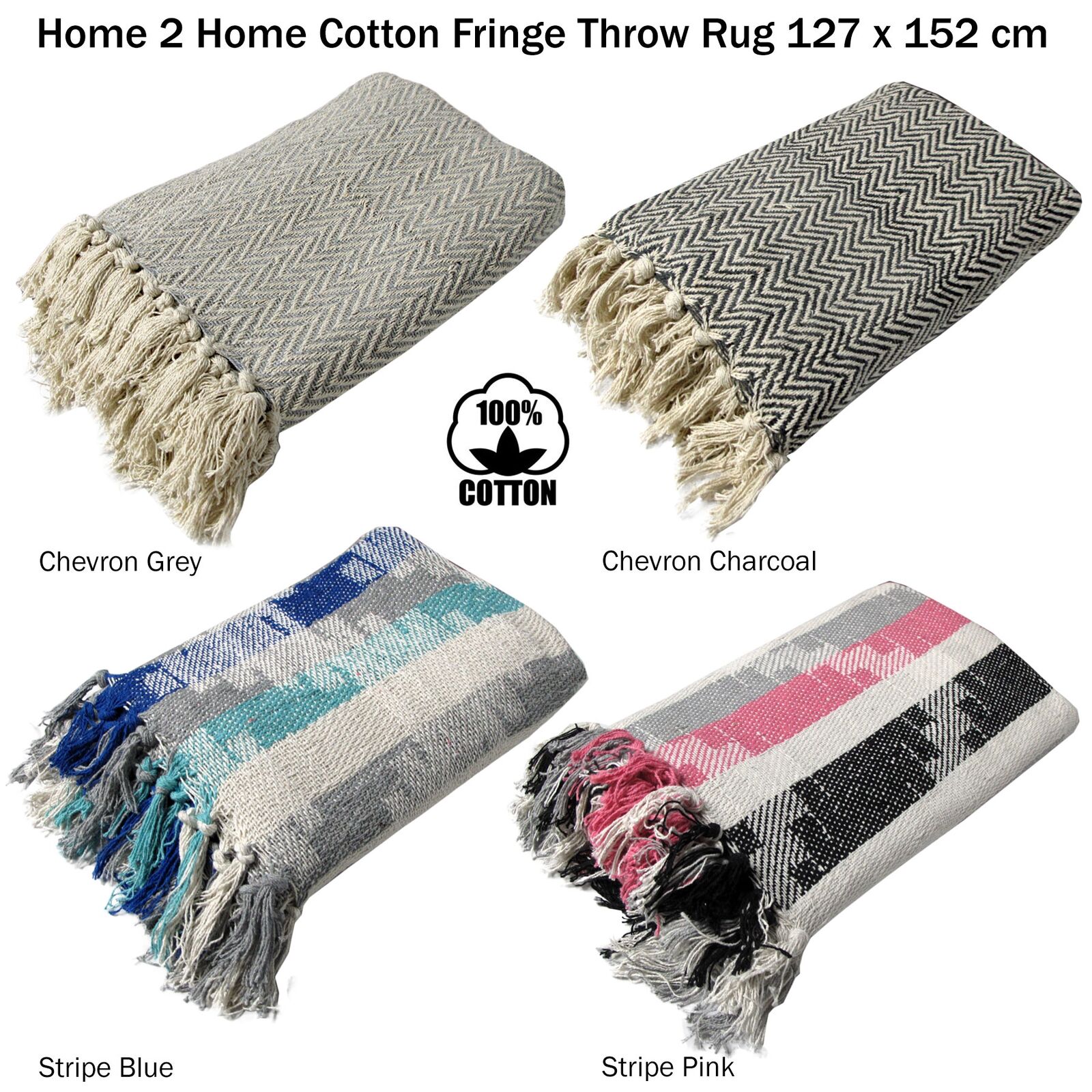 Cotton Fringe Throw Rug Chevron Grey Price