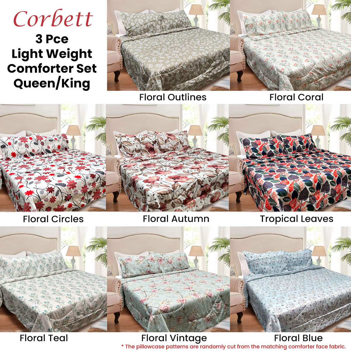 Hotel Living 3 Pce Light Weight Comforter Set Queen/King Corbett Floral Circles Price
