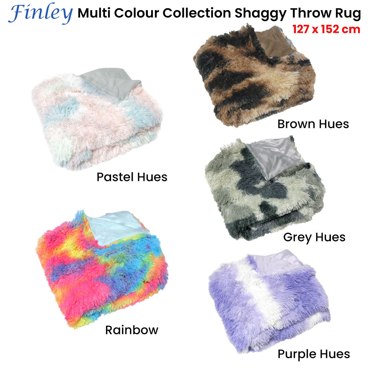 Finley Multi Colour Collection Shaggy Throw Rug 127 x 152cm Pastel Hues Price