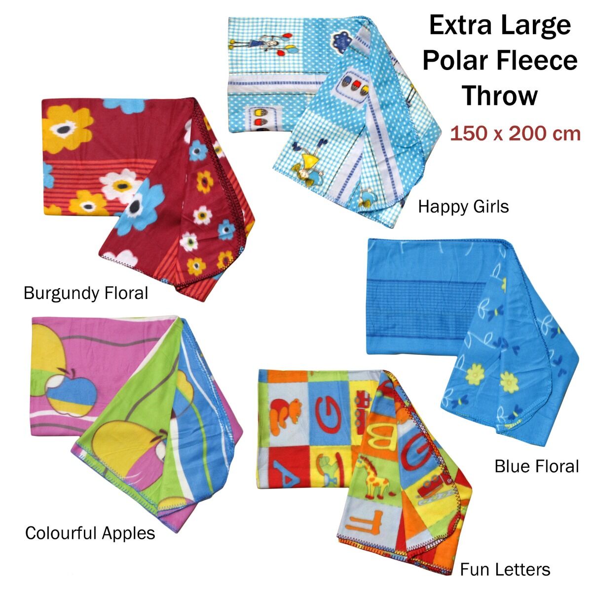 Assorted Extra Large Print Polar Fleece Throw Rug 150 x 200 cm Happy Girls Price