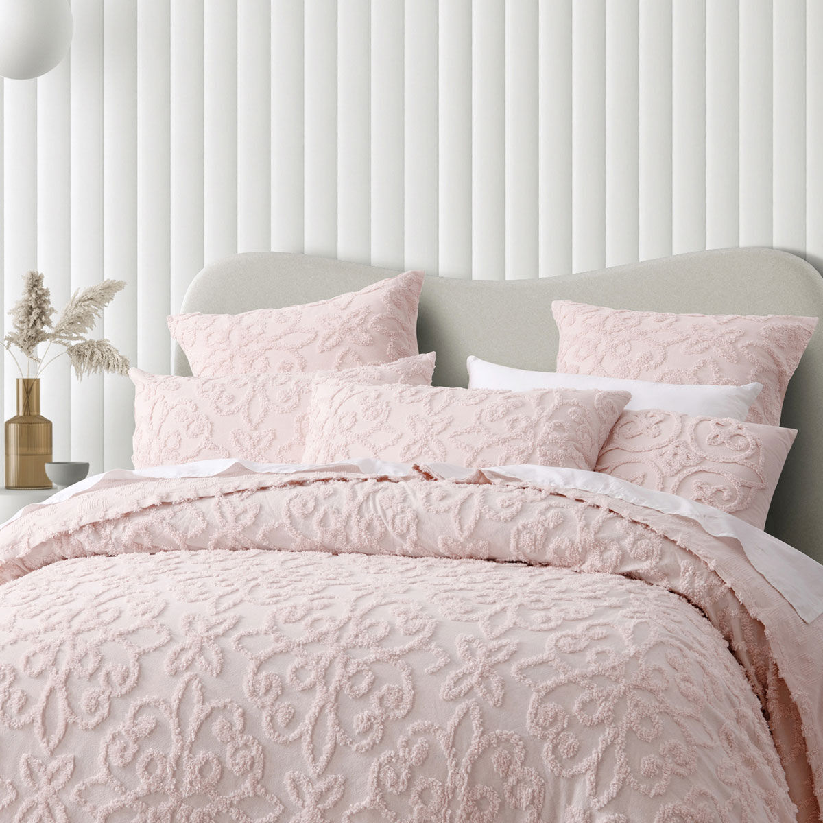 Bianca Ella Blush Cotton Chenille Floral Bedspread Set Single Price