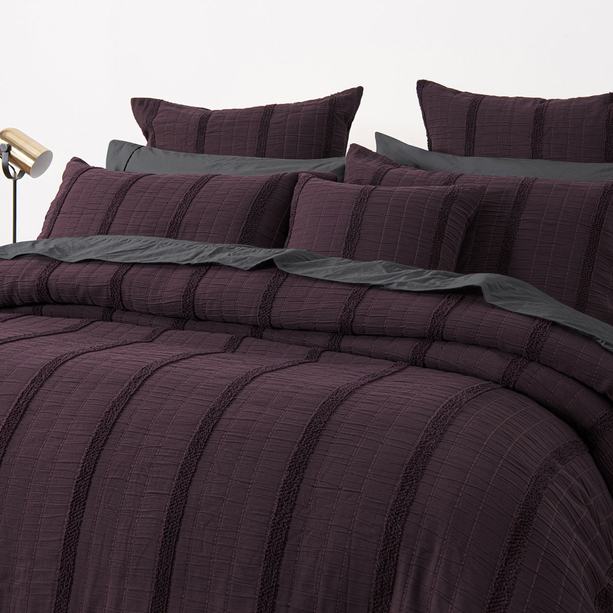 Bianca Malua Grape Jacquard Striped Quilt Cover Set Queen Price