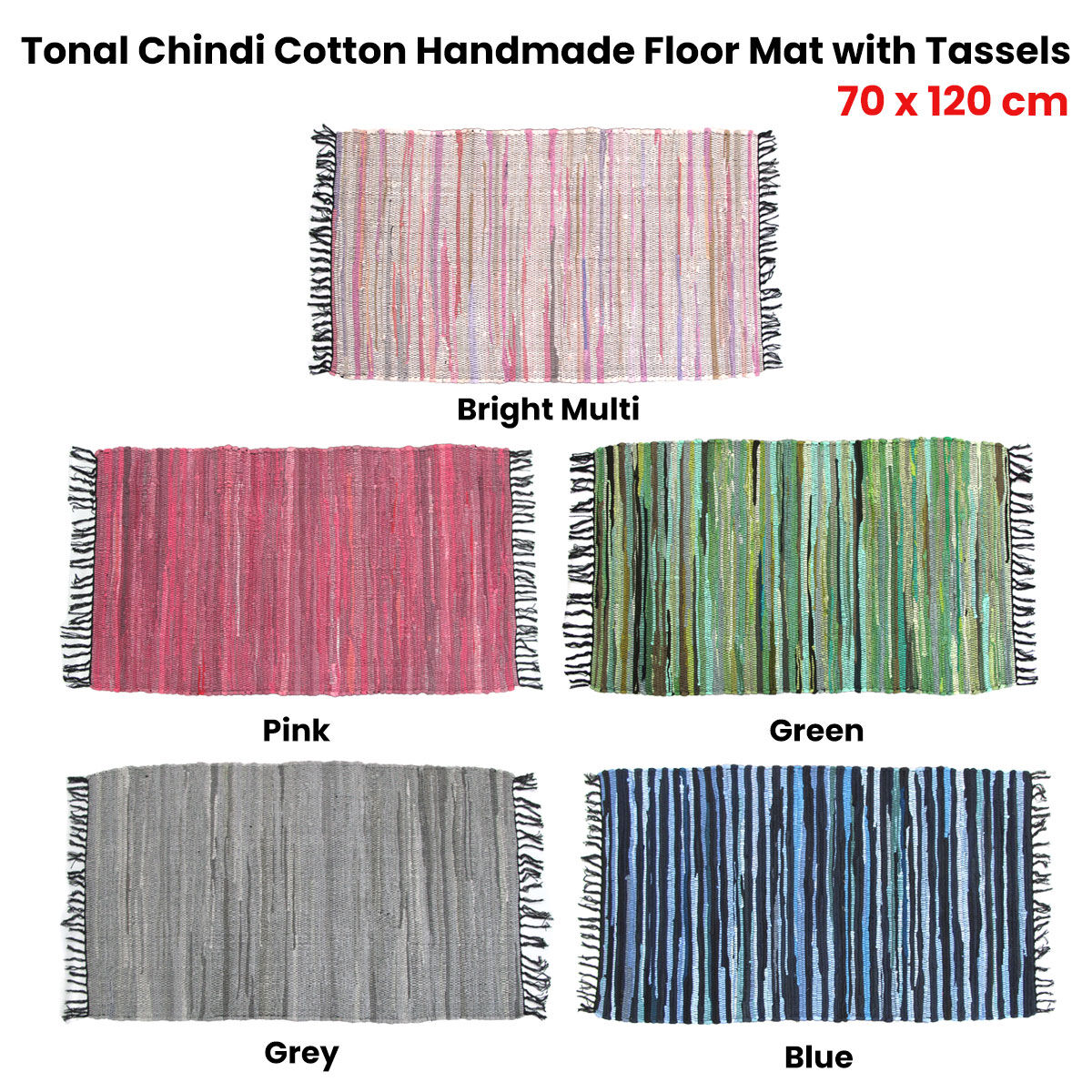 Tonal Chindi Cotton Handmade Floor Mat with Tassels 70 x 120 cm Pink Price