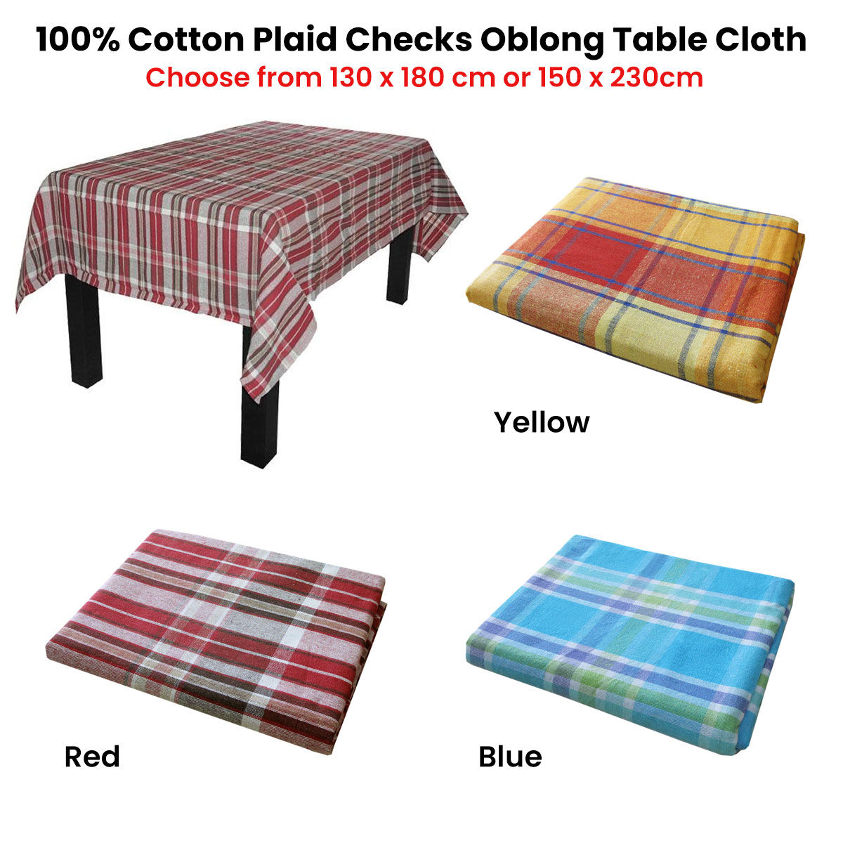 Cotton Plaid Checks Round Table Cloth 180cm Diameter Red Price