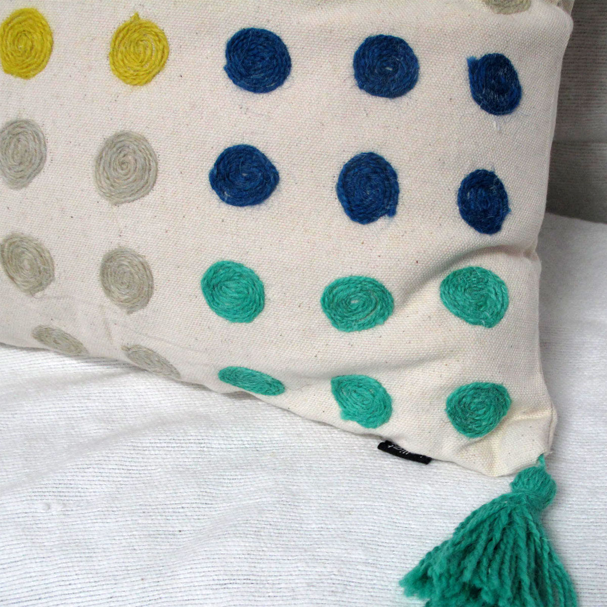 J.Elliot Home Polka Dots Tassel Blue Filled Cushion 43 x 43 cm Price