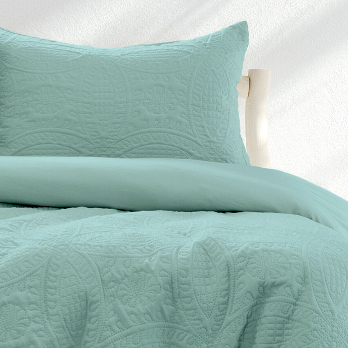 Ardor Eddison Bluestone Light Quilted Embossed Quilt Cover Set Queen Price